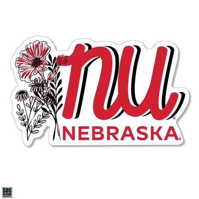 Nebraska 3.25 Inch Flowers Script Rugged Sticker Decal
