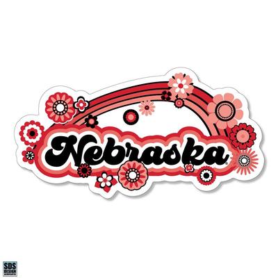 Nebraska 3.25 Inch Rainbow Flowers Rugged Sticker Decal