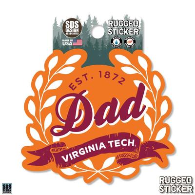 Virginia Tech 3.25 Inch Dad Leaves Rugged Sticker Decal