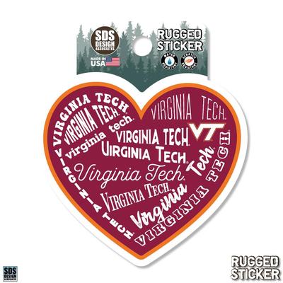 Virginia Tech 3.25 Inch Type Fill Heart Rugged Sticker Decal