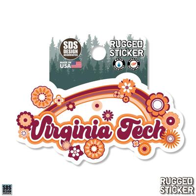 Virginia Tech 3.25 Inch Rainbow Flowers Rugged Sticker Decal