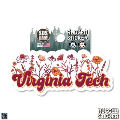 Virginia Tech 3.25 Inch Wildflowers Script Rugged Sticker Decal