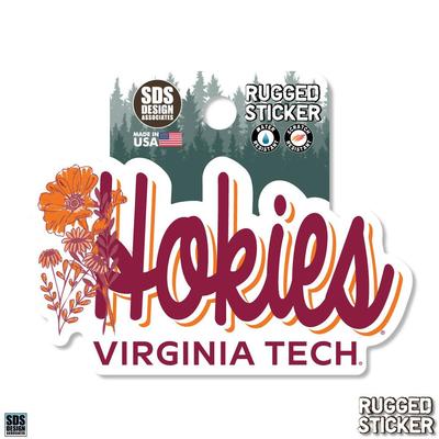 Virginia Tech 3.25 Inch Flowers Script Rugged Sticker Decal