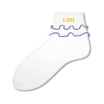 LSU Girl's Double Ripple Edge Anklet Socks