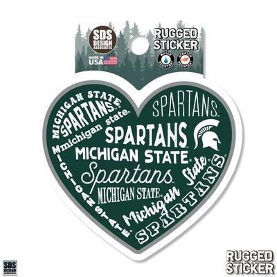 Michigan State 3.25 Inch Type Fill Heart Rugged Sticker Decal