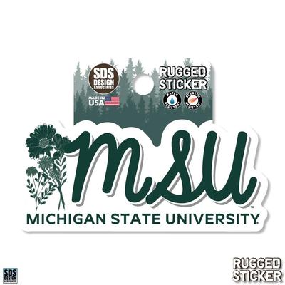 Michigan State 3.25 Inch Flowers Script Rugged Sticker Decal