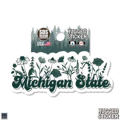 Michigan State 3.25 Inch Wildflowers Script Rugged Sticker Decal