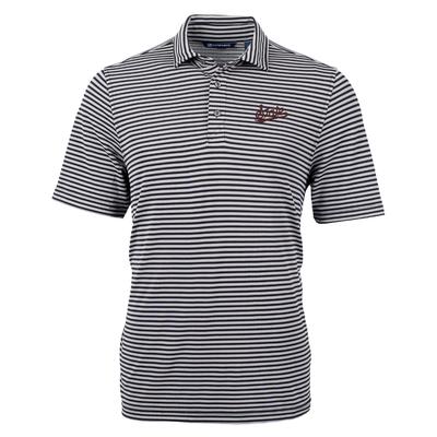 Mississippi State Cutter and Buck Striped Virtue Eco Pique Polo BLACK