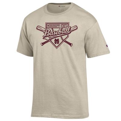 Mississippi State Champion Baseball Script Over Plate Tee