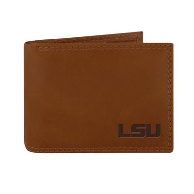 LSU Zep-Pro Brown Leather Embossed Bifold Wallet