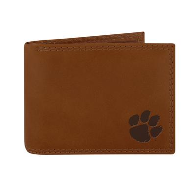 Clemson Zep-Pro Brown Leather Embossed Bifold Wallet
