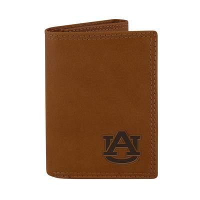Auburn Zep-Pro Brown Leather Embossed Trifold Wallet