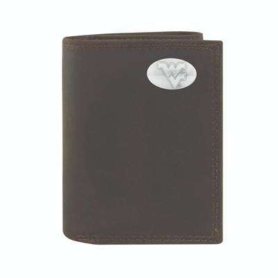 West Virginia Zep-Pro Brown Leather Embossed Trifold Wallet