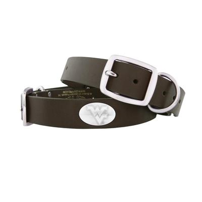 West Virginia Zep-Pro Brown Leather Concho Dog Collar