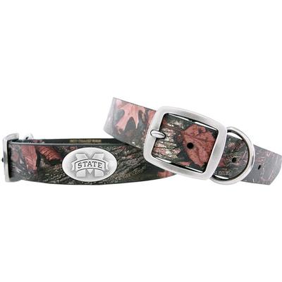 Mississippi State Zep-Pro Brown Leather Concho Dog Collar CAMO