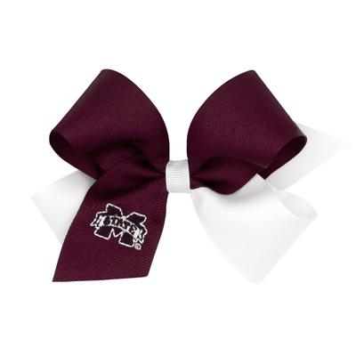 Mississippi State Wee Ones Medium Two-Tone Grograin with Embroidered Logo Bow