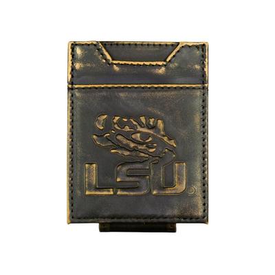 LSU Zep-Pro Burnished Leather Money Clip Wallet