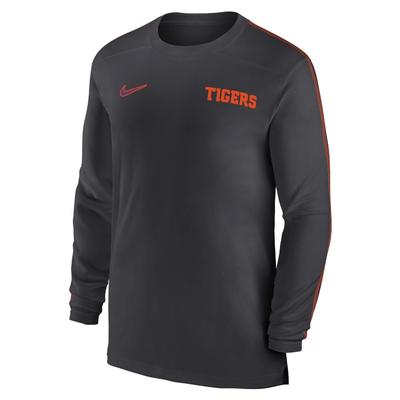 Clemson Nike Dri-Fit Sideline UV Coach Long Sleeve Top ANTHRACITE