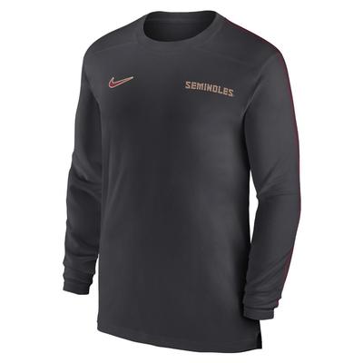 Florida State Nike Dri-Fit Sideline UV Coach Long Sleeve Top ANTHRACITE