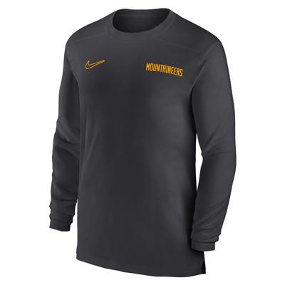 West Virginia Nike Dri-Fit Sideline UV Coach Long Sleeve Top ANTHRACITE