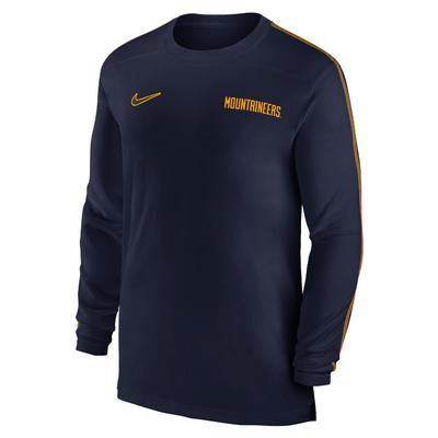 West Virginia Nike Dri-Fit Sideline UV Coach Long Sleeve Top NAVY