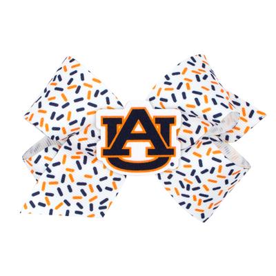 Auburn WeeOnes Medium Confetti Printed with Logo Badge Bow