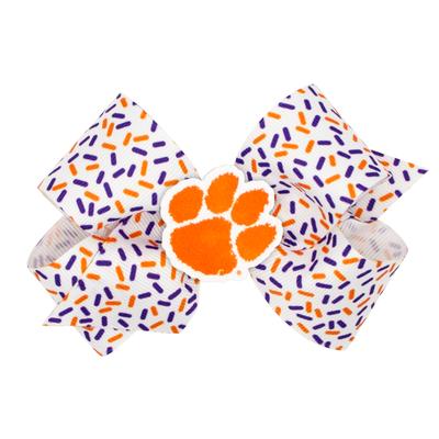 Clemson Wee Ones Medium Confetti Printed with Logo Badge Bow