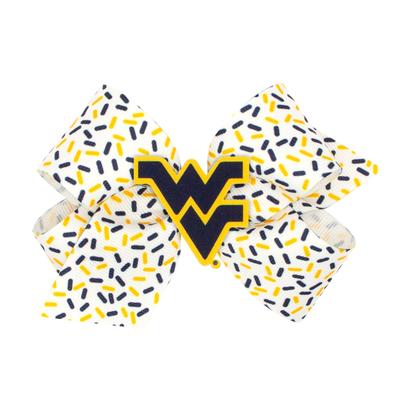 West Virginia WeeOnes Medium Confetti Printed with Logo Badge Bow