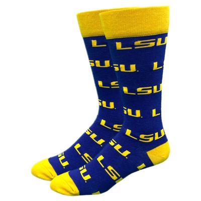 LSU All Over Logo Socks