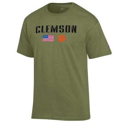 Clemson Champion Military Font Americana Tee