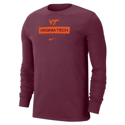 Virginia Tech Nike Dri-Fit Cotton Team Issue Long Sleeve Tee