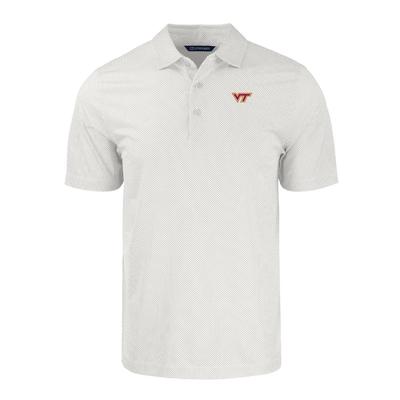 Virginia Tech Cutter & Buck Pike Eco Symmetry Print Stretch Recycled Polo WHITE/POLISHED