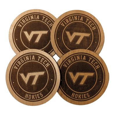 Virginia Tech Timeless Etchings Round Wood Coasters