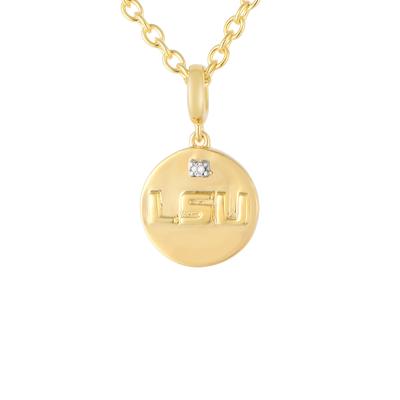 LSU Silver 14 Karat Gold Plating Diamond Pendant with Chain