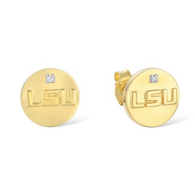 LSU Silver 14 Karat Gold Plating Diamond Accent Ear Rings