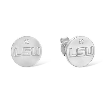 LSU Silver with Diamond Accent Ear Rings