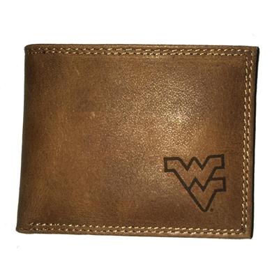 West Virginia Zep-Pro Brown Leather Embossed Bifold Wallet