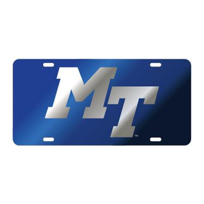 MTSU License Plate Royal with Silver MT