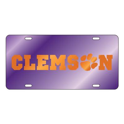 Clemson Wordmark with Paw Purple License Plate