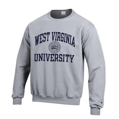 West Virginia College Seal Crew Sweatshirt HTHR_GREY