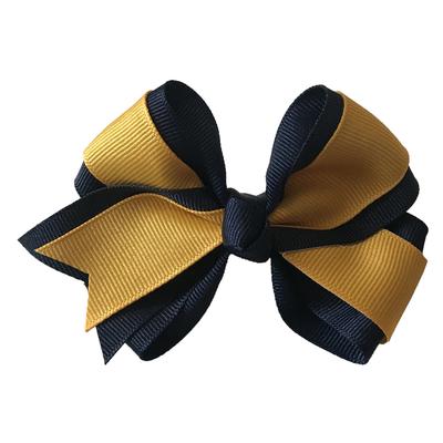 Navy and Gold Fluff Bow