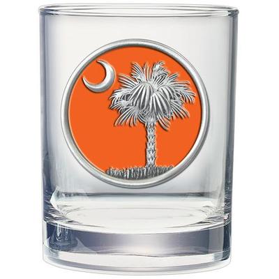 State of South Carolina Heritage Pewter Palmetto Emblem Rocks Glass
