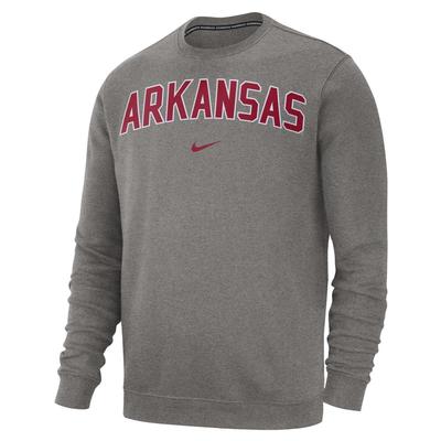 Arkansas Nike Fleece Club Crew Sweater DK_GREY_HTHR