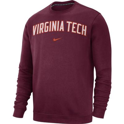 Virginia Tech Nike Fleece Club Crew Sweater MAROON