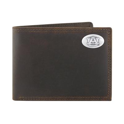 Auburn Leather Bi-fold Wallet with Metal Concho