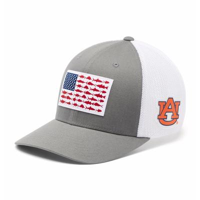 Auburn Columbia PFG Fish Flag Mesh Hat TITANIUM/WHT