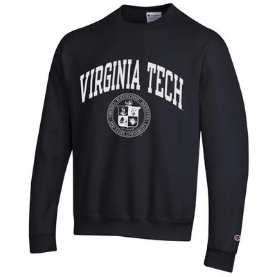 Virginia Tech Champion Fleece Screen Print Seal Crew BLACK