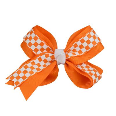 Orange & White Checkerboard Fluff Bow