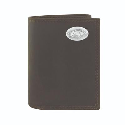 Arkansas Leather Tri-fold Wallet with Metal Concho