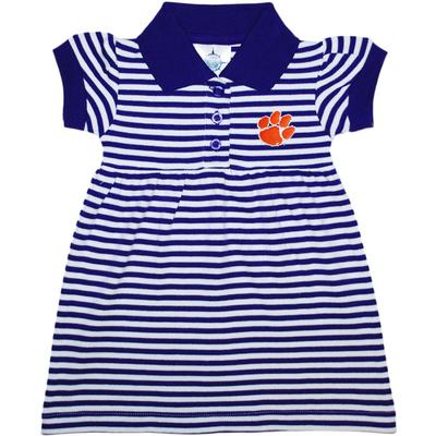 Clemson Infant Striped Game Dress with Bloomers PURPLE/WHT